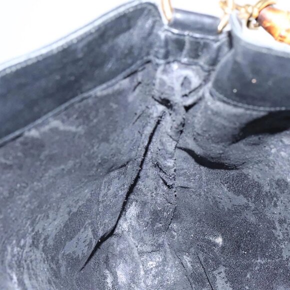 GUCCI Bamboo Hand Bag Leather 2way Black Gold Auth - Picture 13 of 16